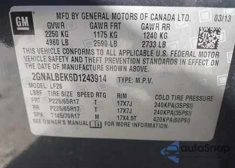 2013 Chevrolet Equinox Ls z USA, uszkodzony, nr VIN 2GNALBEK6D1243914